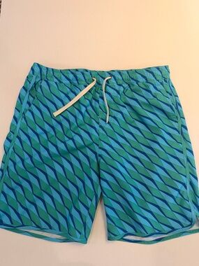 Fair Harbor Green & Blue Wave-Pattern Swim Trunks! Boys XL!
